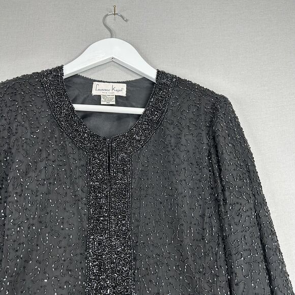 Vintage Laurence Kazar Silk Beaded Womens Jacket MP Black Evening Formal Party - Picture 2 of 11